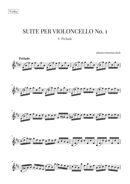 Bach Prelude From Cello Suite No 1 In G Major Violin Transcription Sheet Music