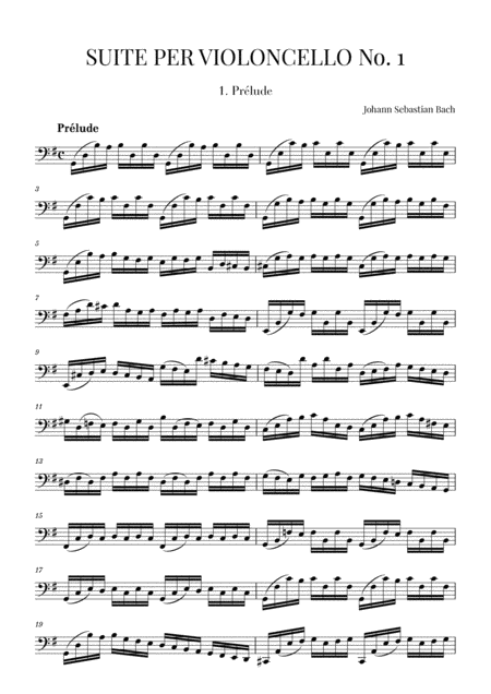 Bach Prelude From Cello Suite No 1 In G Major Sheet Music