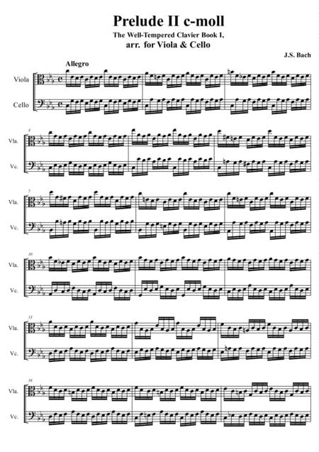 Bach Prelude Ii C Moll From The Well Tempered Clavier Book I For Viola Cello Sheet Music