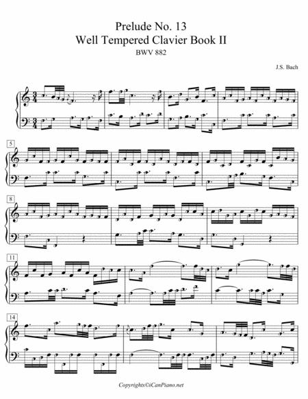 Free Sheet Music Bach Prelude No 13 Bwv 882 Well Temperedclavier Ii Icanpiano Style