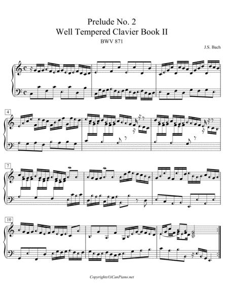 Free Sheet Music Bach Prelude No 2 Bwv 871 Well Tempered Clavier Ii Icanpiano Style