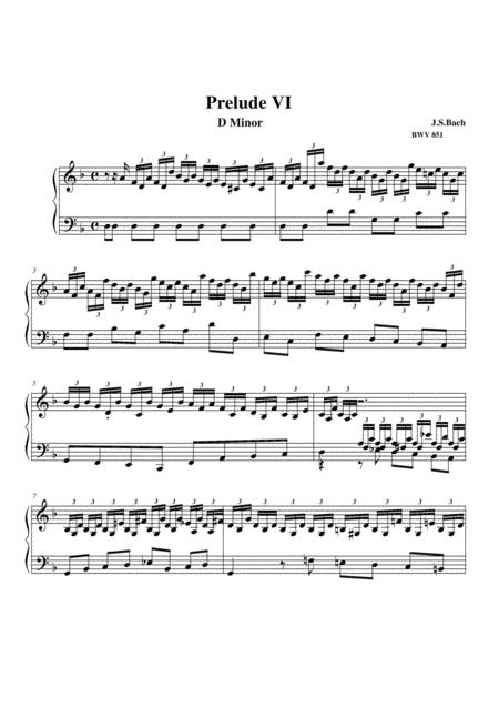 Free Sheet Music Bach Prelude No 6 In Dm Well Tempered Clavier Bwv 851