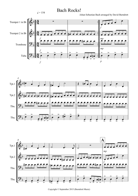 Free Sheet Music Bach Rocks For Brass Quartet