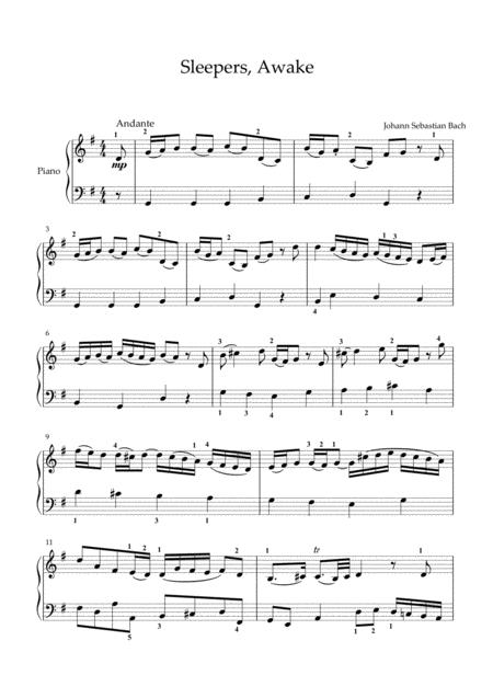 Free Sheet Music Bach Sleeper Awake Easy Piano Arrangement