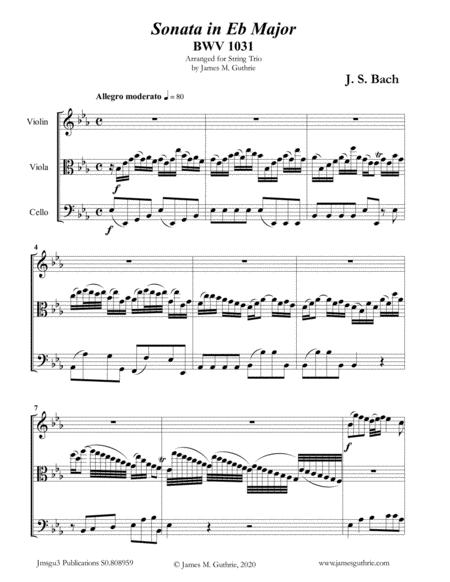 Free Sheet Music Bach Sonata Bwv 1031 For String Trio
