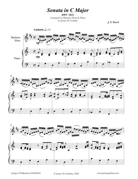 Bach Sonata Bwv 1033 For Baritone Horn Piano Sheet Music