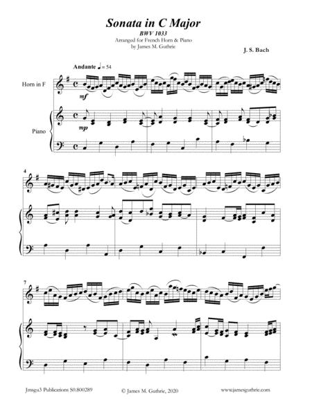 Bach Sonata Bwv 1033 For French Horn Piano Sheet Music