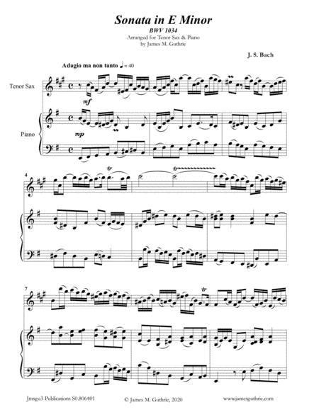 Bach Sonata Bwv 1034 For Tenor Sax Piano Sheet Music