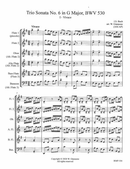 Bach Trio Sonata No 6 In G Major Full Score Flute1 2 3 Altofl Oboe Bassoon Sheet Music