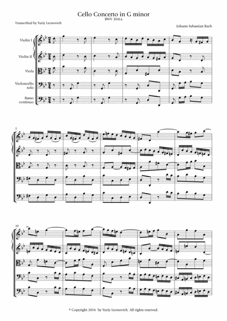 Bach Violin Concerto Bwv 1041 Transcribed For Cello Sheet Music