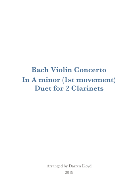 Bach Violin Concerto In A Minor Duet For 2 Clarinets Sheet Music