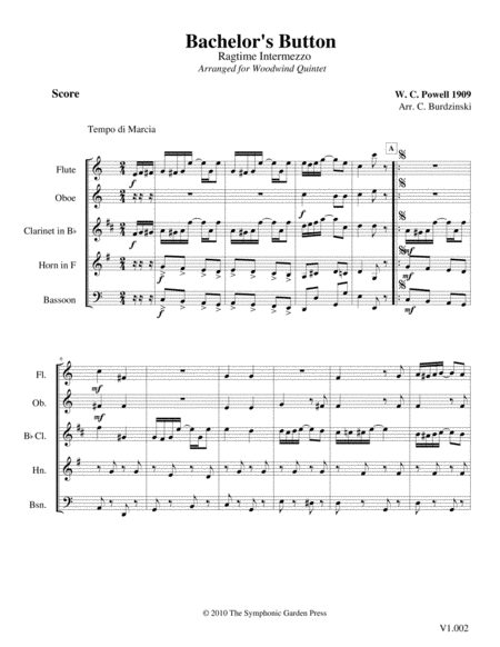 Bachelors Button Rag W C Powell Woodwind Quintet Sheet Music