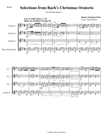 Free Sheet Music Bachs Christmas Oratorio Selections For Clarinet Quartet