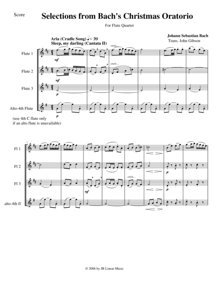 Bachs Christmas Oratorio Selections For Flute Quartet Sheet Music