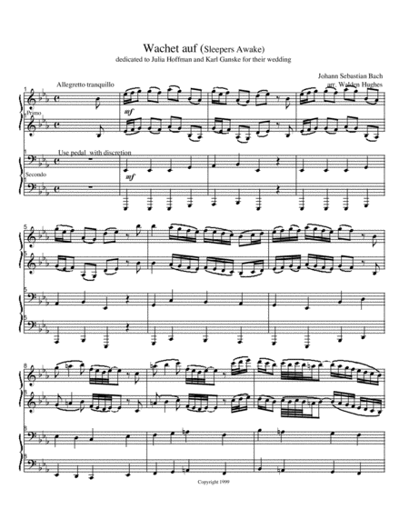 Bachs Wachet Auf Sleepers Awake Piano Duet 1 Piano 4 Hands Sheet Music