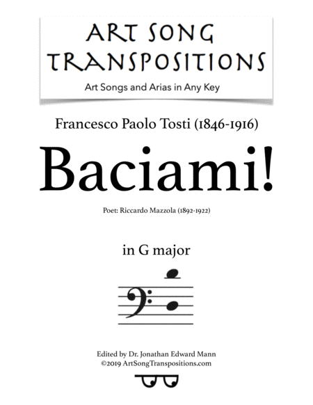 Free Sheet Music Baciami Transposed To G Major Bass Clef