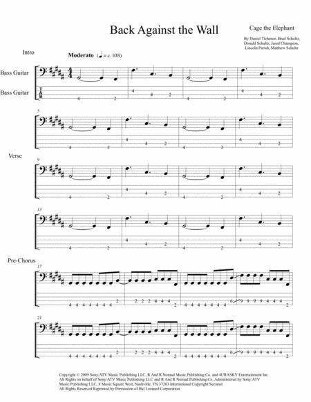 Free Sheet Music Back Against The Wall Bass Tab
