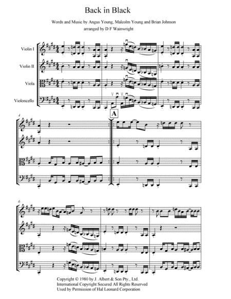 Free Sheet Music Back In Black For String Quartet Score And Parts With Rehearsal Letters Mp3