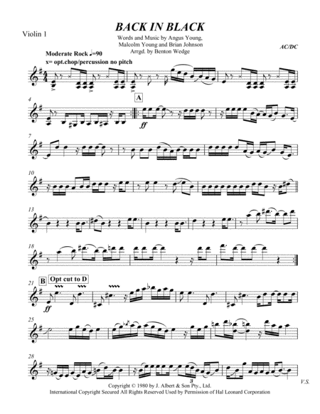 Free Sheet Music Back In Black String Quartet