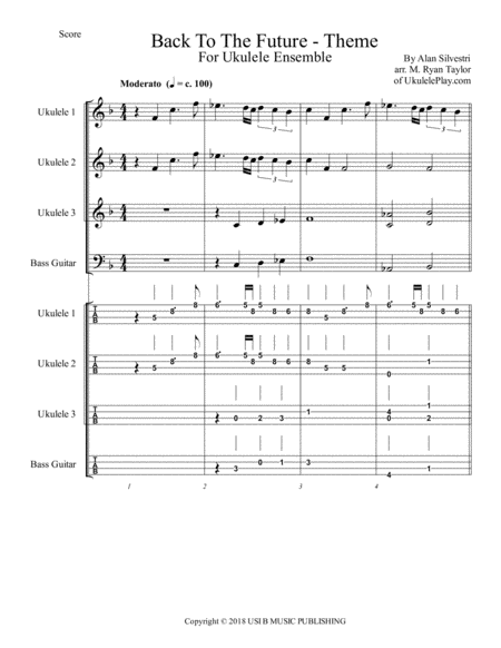 Back To The Future Theme For Ukulele Orchestra Ensemble 3 Or More Ukuleles Bass Sheet Music