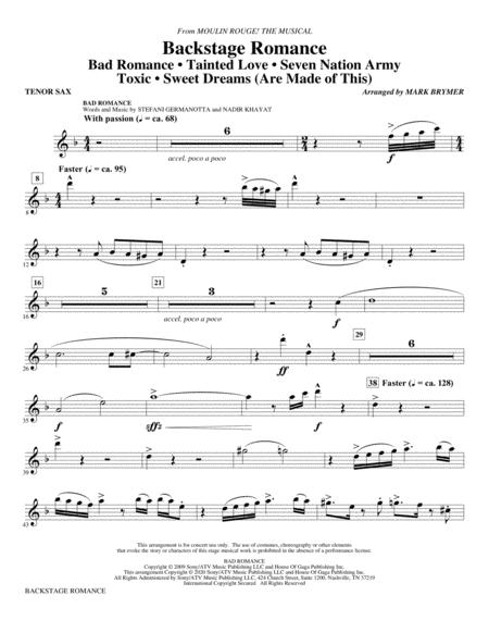 Backstage Romance From Moulin Rouge The Musical Bb Tenor Saxophone Sheet Music