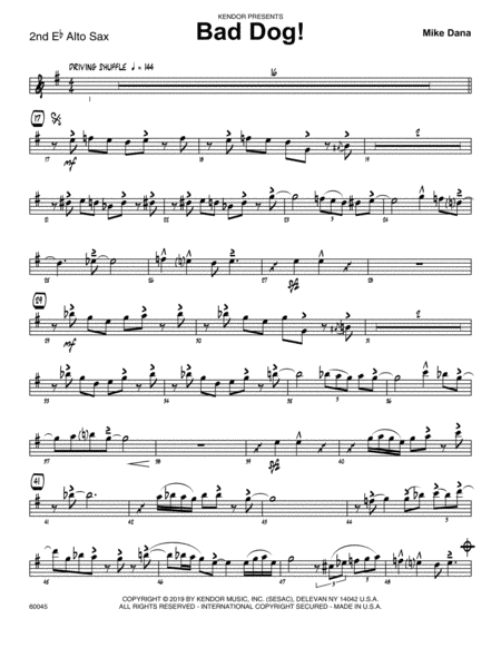 Bad Dog 2nd Eb Alto Saxophone Sheet Music