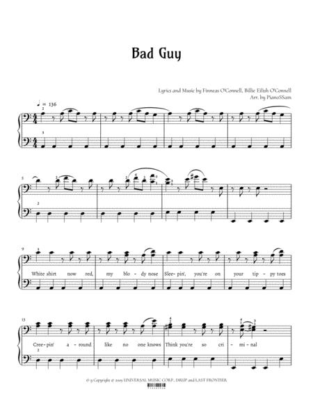 Bad Guy A Minor Key Sheet Music