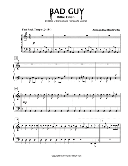 Free Sheet Music Bad Guy Billie Eilish Easy Piano In An Easier Key A Minor