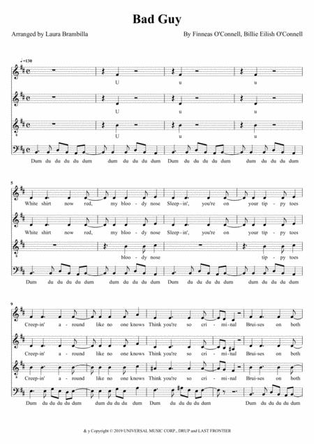 Free Sheet Music Bad Guy Billie Eilish For Satb Choir A Cappella