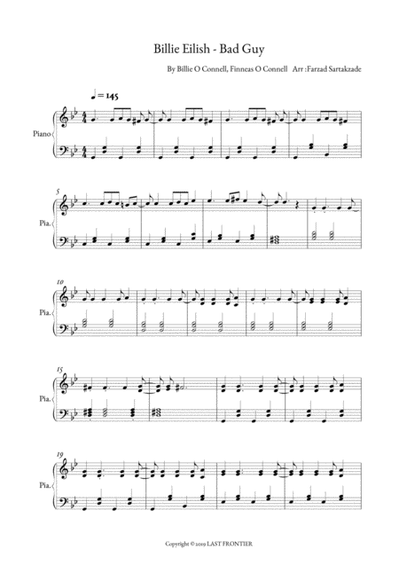 Free Sheet Music Bad Guy By Billie Eilish For Piano Solo