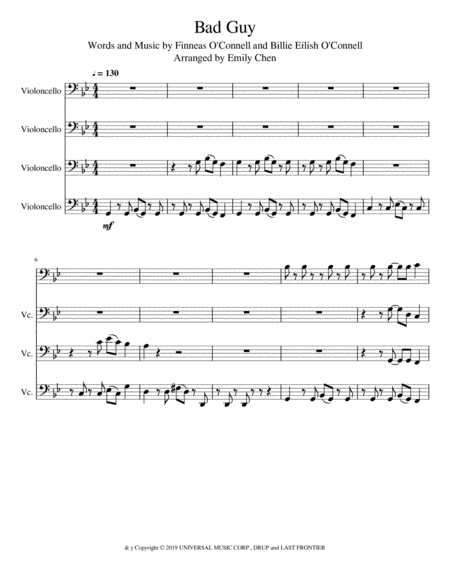 Free Sheet Music Bad Guy Cello Quartet