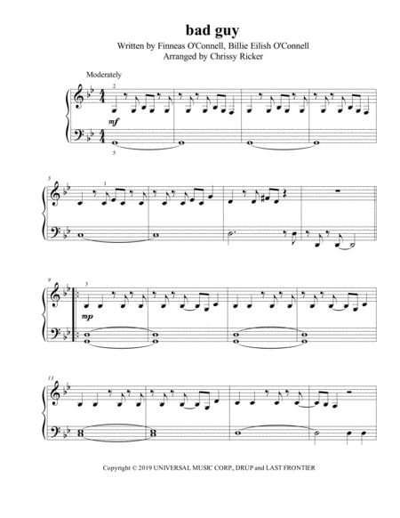 Bad Guy Easy Piano Sheet Music