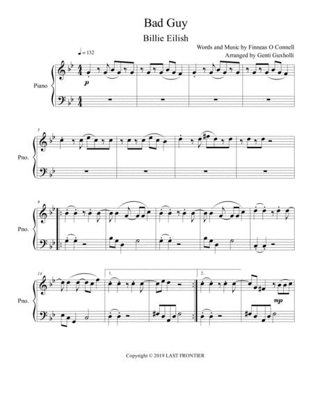 Bad Guy Piano Solo Sheet Music