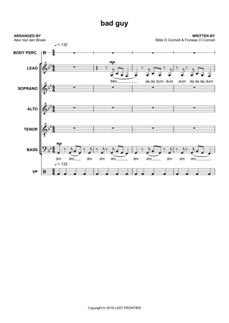 Free Sheet Music Bad Guy Satb With Vocal Percussion