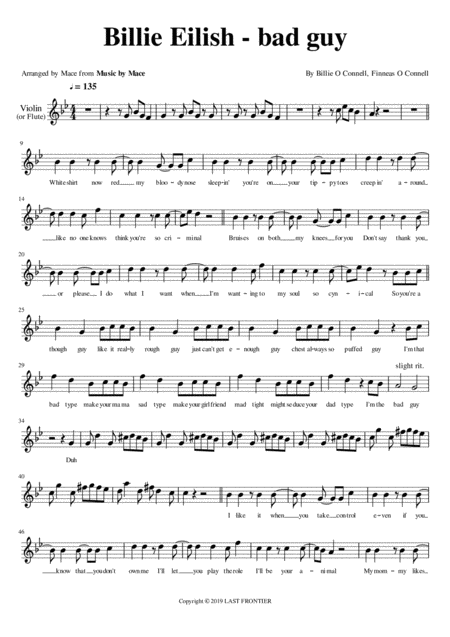 Bad Guy Violin Or Flute Sheet Music