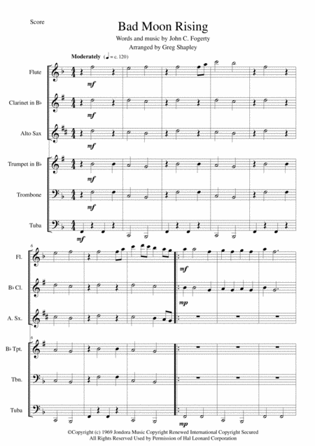 Bad Moon Rising For School Junior Ensemble Sheet Music