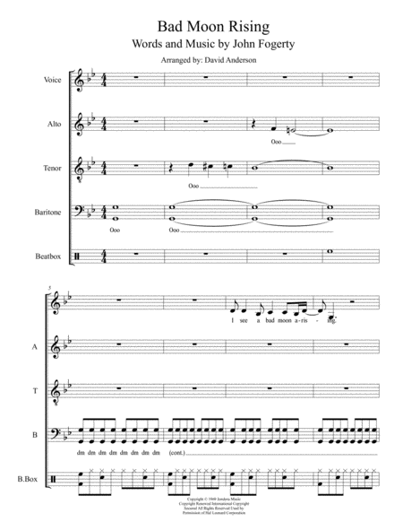 Free Sheet Music Bad Moon Rising