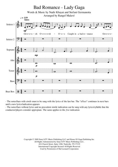 Bad Romance Choir Satb Soloists Sheet Music