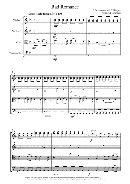 Free Sheet Music Bad Romance String Quartet Score And Parts