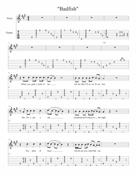 Badfish Guitar Tablature Sheet Music