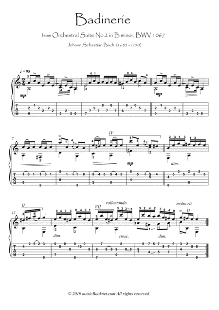 Badinerie By Bach Bwv 1067 Guitar Solo Sheet Music