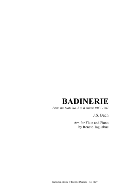 Free Sheet Music Badinerie From Suite No 2 Bwv 1067 Arr For Flute And Piano With Part
