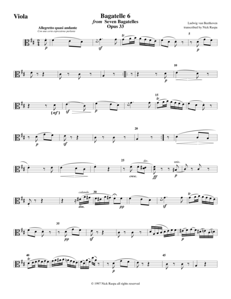 Bagatelle 6 For String Orchestra Viola Part Sheet Music