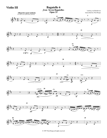 Free Sheet Music Bagatelle 6 For String Orchestra Violin 3 Part