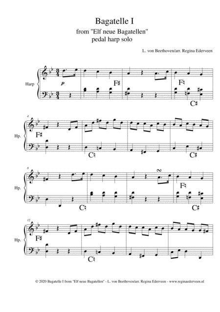 Free Sheet Music Bagatelle I Beethoven Pedal Harp Solo