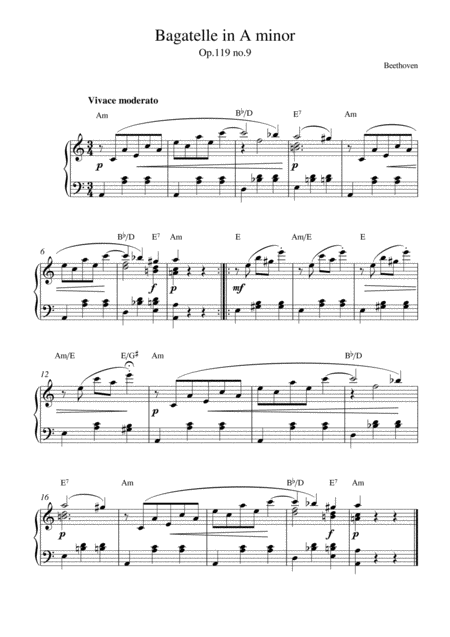 Free Sheet Music Bagatelle In A Minor Op 119 No 9