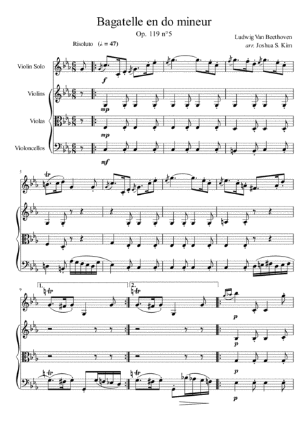 Free Sheet Music Bagatelle No 5 Op 119 For String Ensemble Or String Quartet