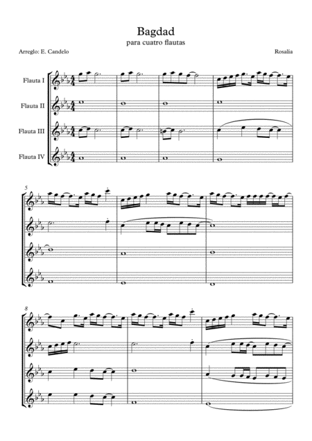 Bagdad Rosalia For Four Flutes Sheet Music