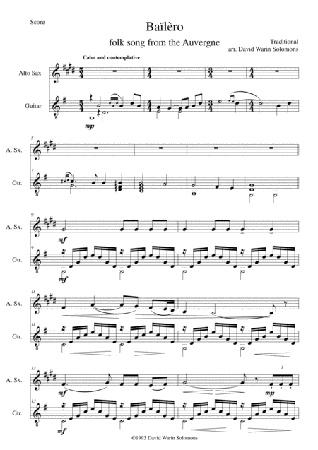 Bailero For Alto Saxophone Guitar Sheet Music