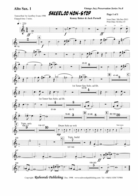 Free Sheet Music Bakerloo Non Stop Big Band Transcription Ted Heath